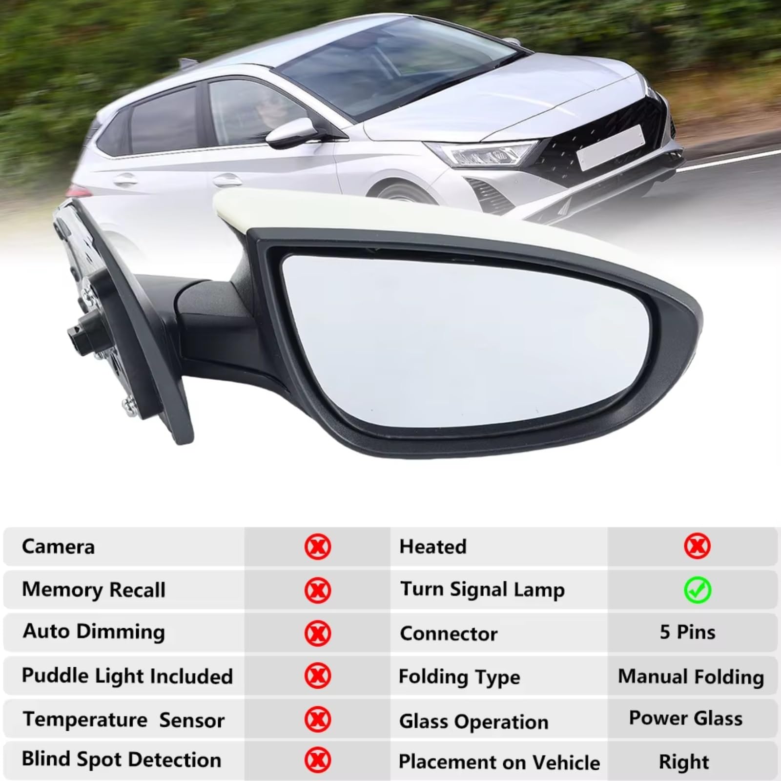 Rétroviseurs Extérieurs Hyundai I20 2016 2017 - Électriques Rabattables Avec Clignotants & Lentille Chauffante