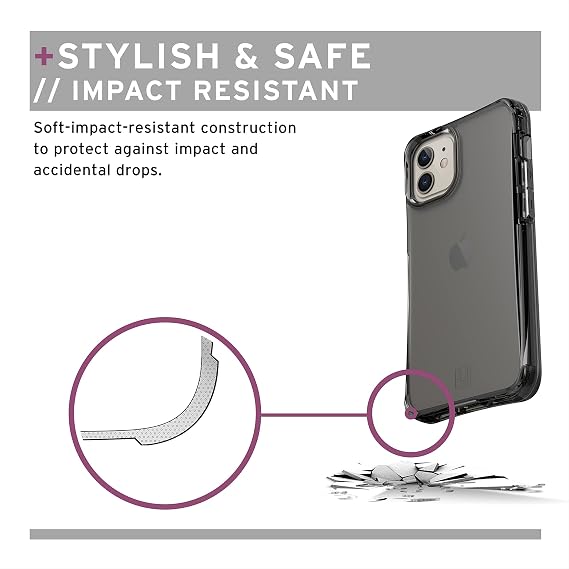 URBAN ARMOR GEAR [U] by UAG Designed for iPhone 12 Mini 5G [5.4-inch Screen] Case Mouve Rugged Lightweight Slim Shockproof Transparent Protective Phone Cover, Matte Ash