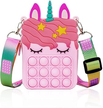 FW FAMEWORLD Pop Push Purse for Girls Crossbody Shoulder Bag Popet Toys Popper Handbags Stress Relief Toys, Lovely Cartoon Bag Toy Silicone Purse for Girls for Students Kids (Pink)