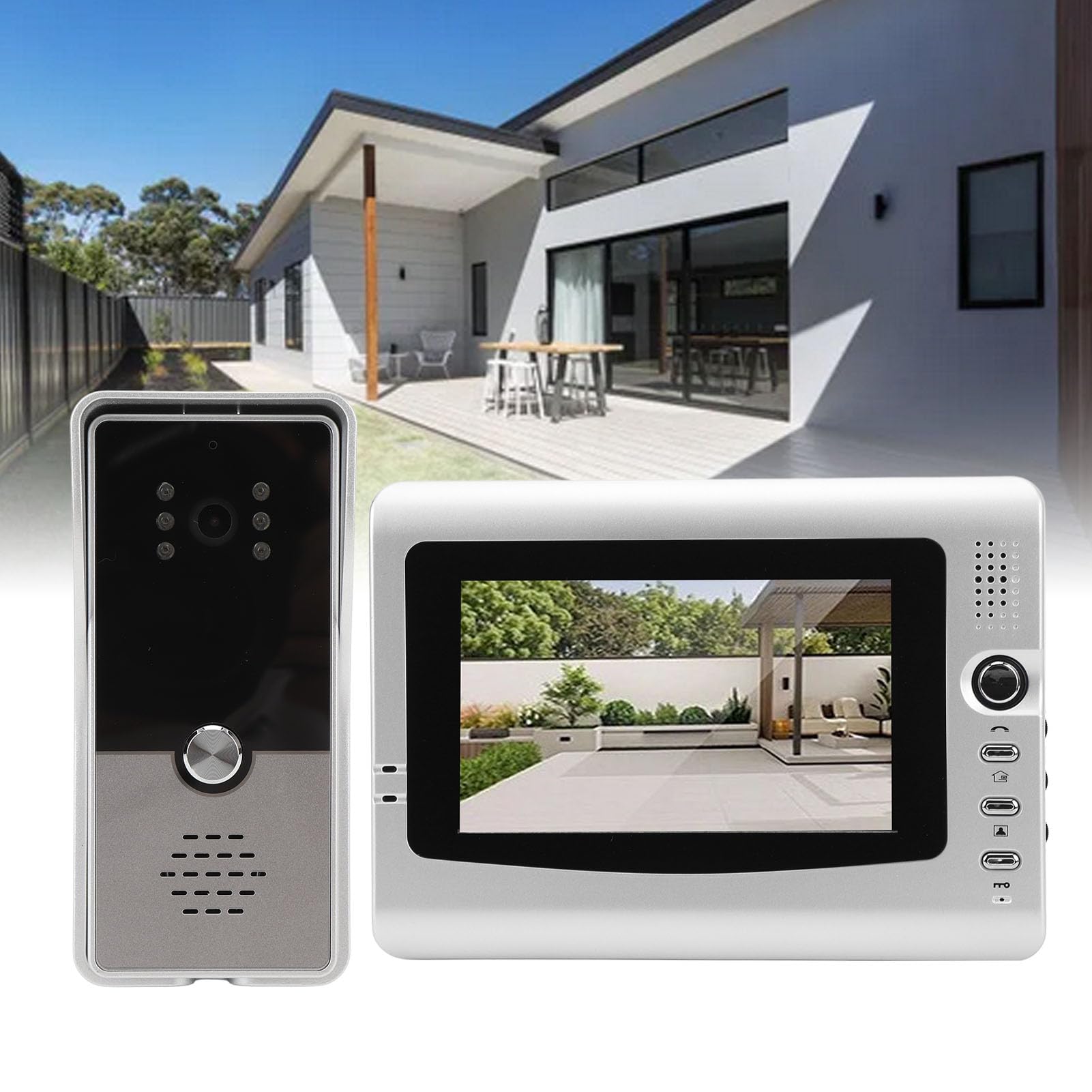 Sistemas Videocitofono Cablato, Monitor Videocitofono da 7 Pollici con Visione Notturna IR, Kit Videocitofono Supporto Monitoraggio, Sblocco, Citofono Bidirezionale per (argento