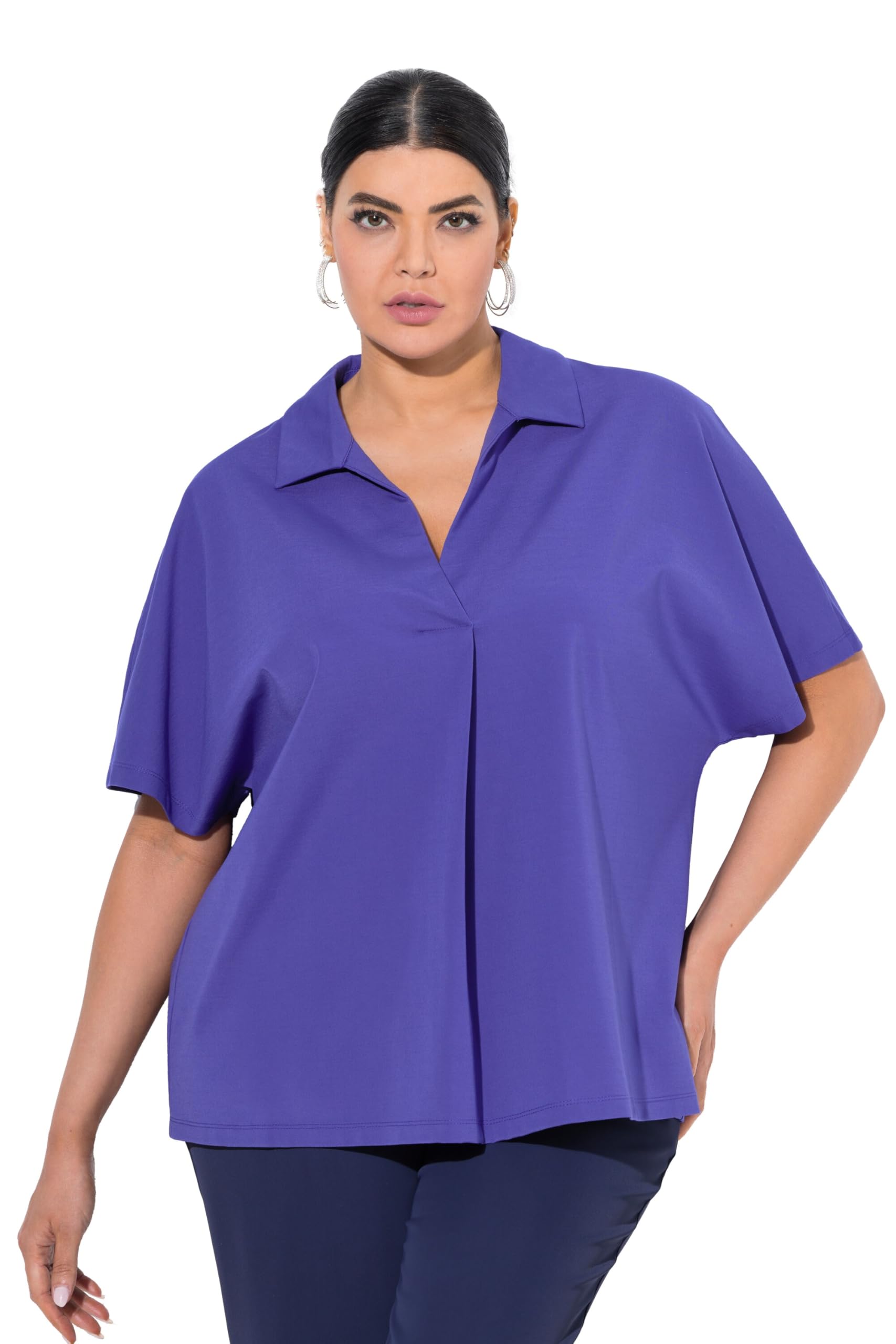Ulla Popken Damen große Größen Übergrößen Plus Size Sweatshirt, Oversized, Hemdkragen, Halbarm 836509