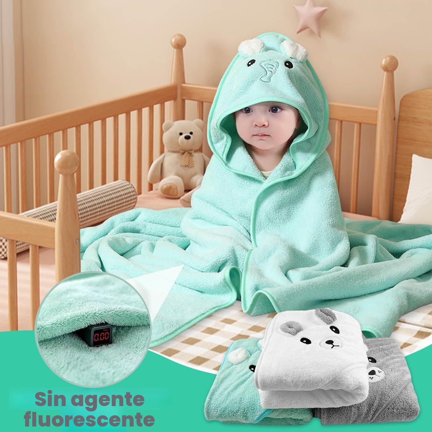 Toalla Bebé Recien Nacido, 3 Piezas 80 * 80cm Toalla Bebé, Capa de Baño Bebé, con Capucha, Felpa de Coral, Suave y Súper Absorbente, Lavable a Máquina, Accesorios Baño Bebé Recien Nacido