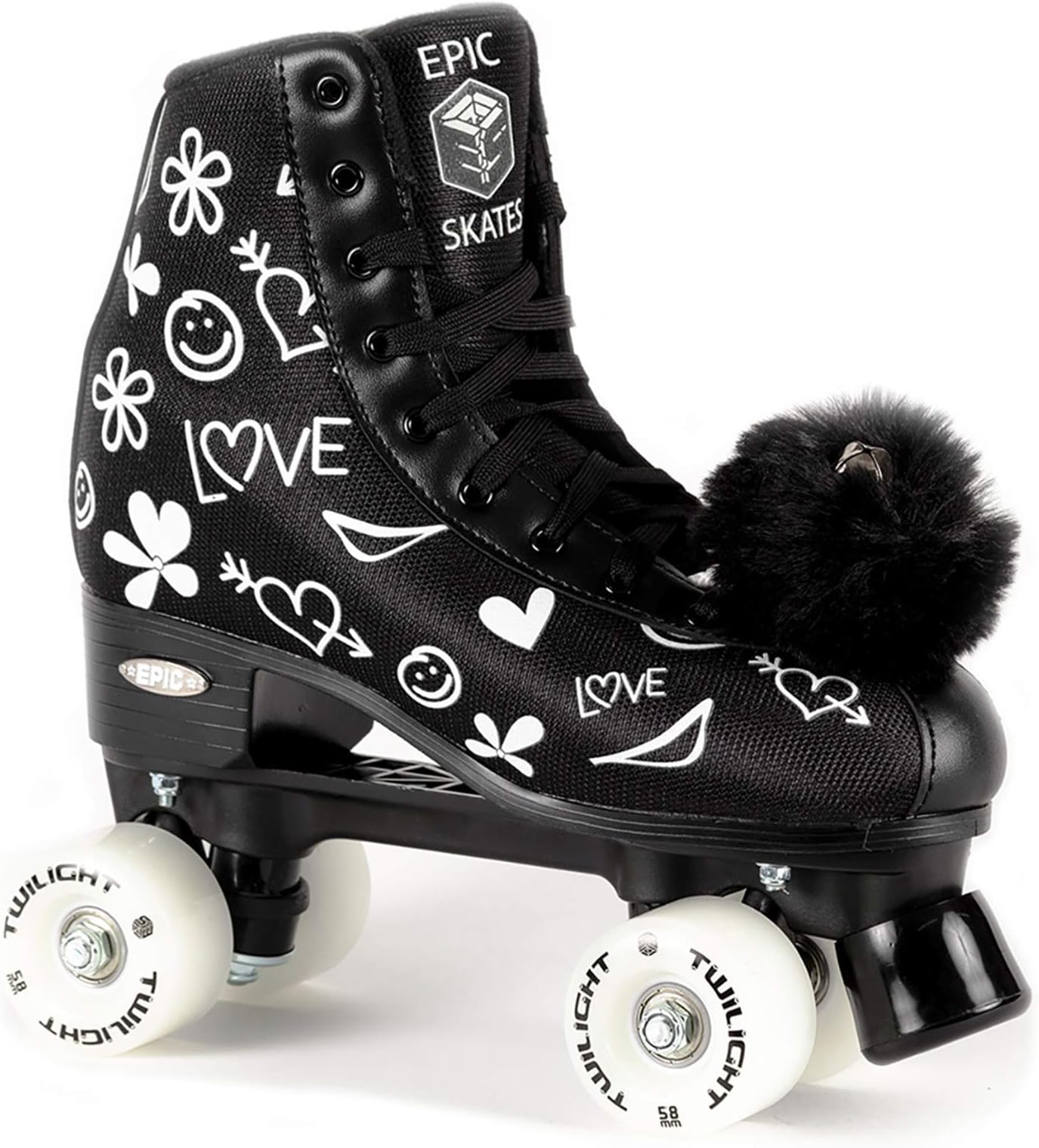 Epic Skates Womens Luv Quad Roller Skates, Black/White
