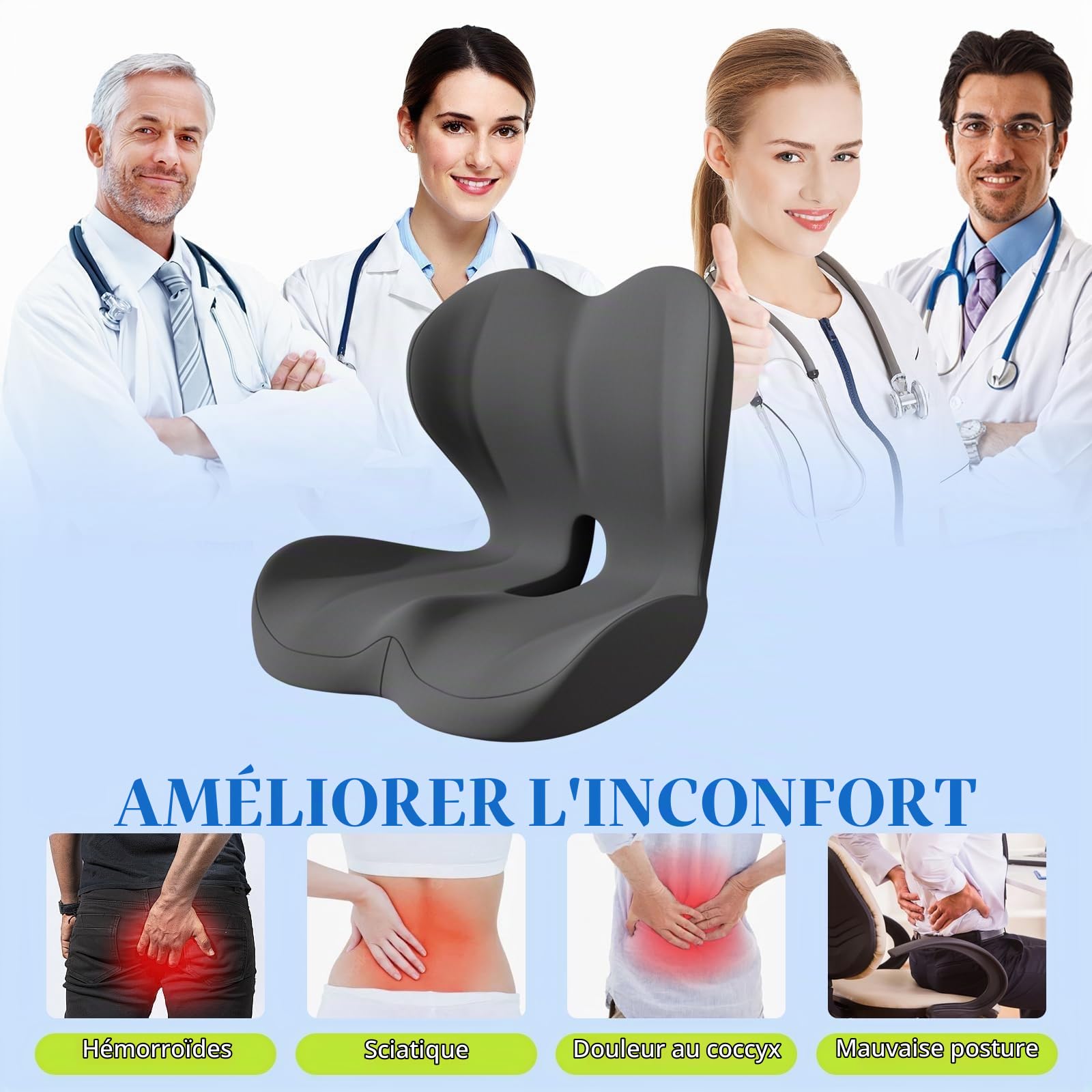 Coussin Ergonomique Assise, Coussin Siege Voiture avec Soutien Latéral, Atténuer Le Stress Convient aux Sièges de Voiture et aux Chaises de Bureau