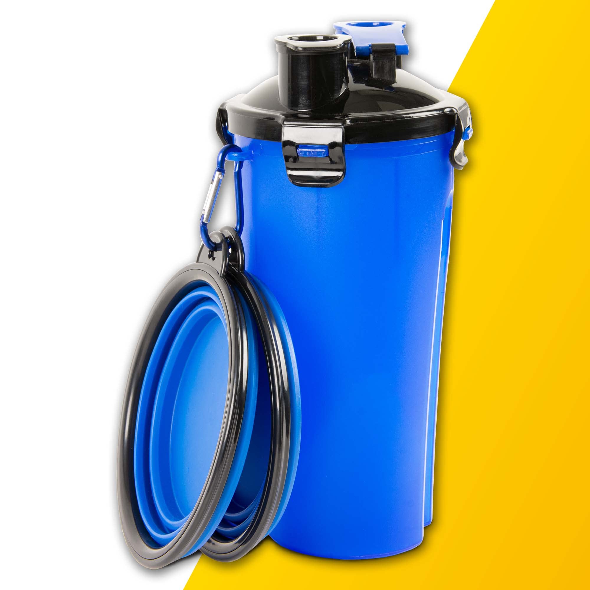 PawPrideDog Water Bottle - 2 in 1 Portable Dog Water and Food Bottle with 2 Collapsible Pop-up Bowls, Leakproof Bottle with 2 Compartments for Travel, Camping, Hiking