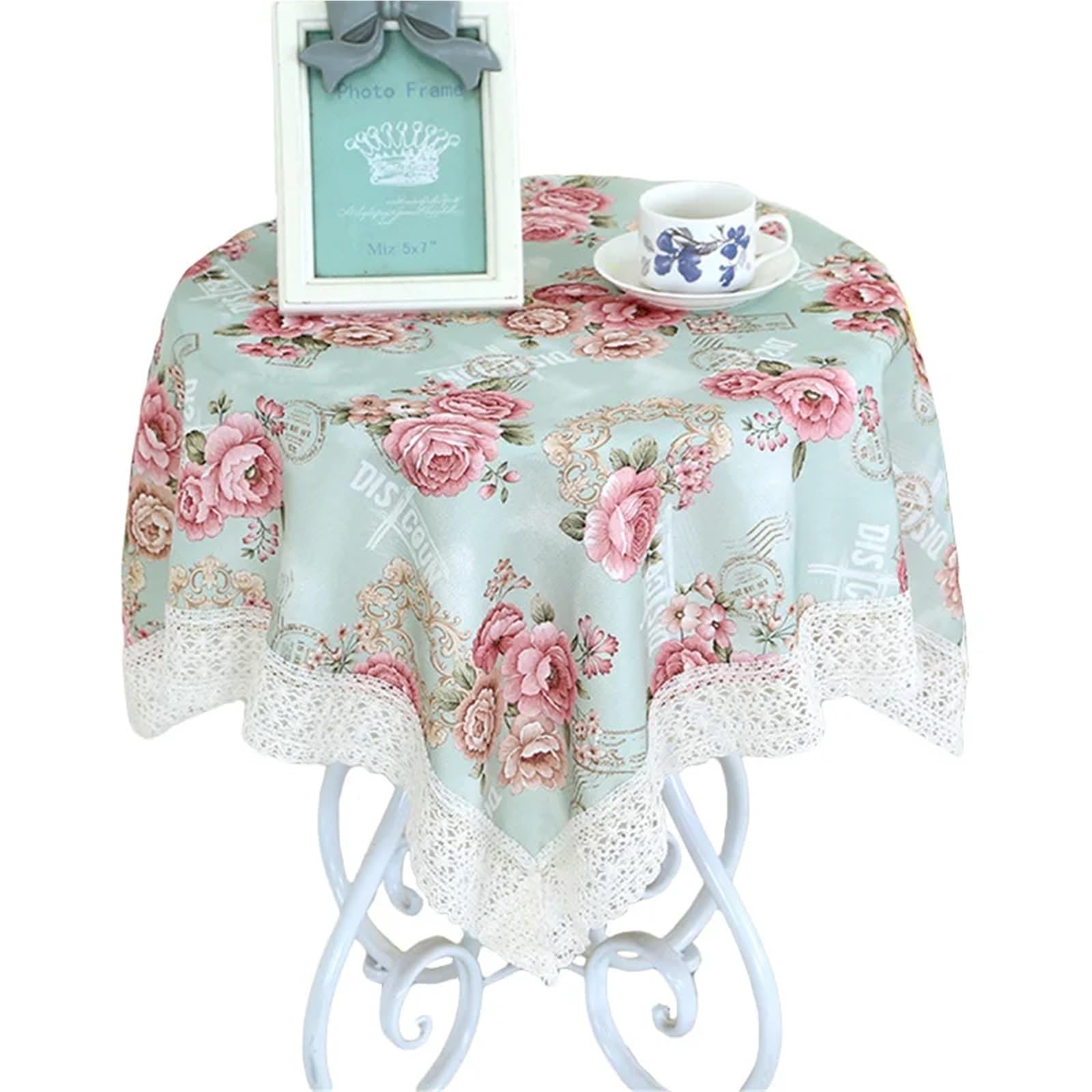 LuMOUzhou Lace Tablecloth Floral Print Rectangular Embroidered Lace Bedside Dining 80x80cm(Type2)