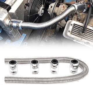 iRKY 48" Flexible Stainless Steel Radiator Hose Kit Universal Coolant Hose with Clamps, Adapters & Chrome Caps