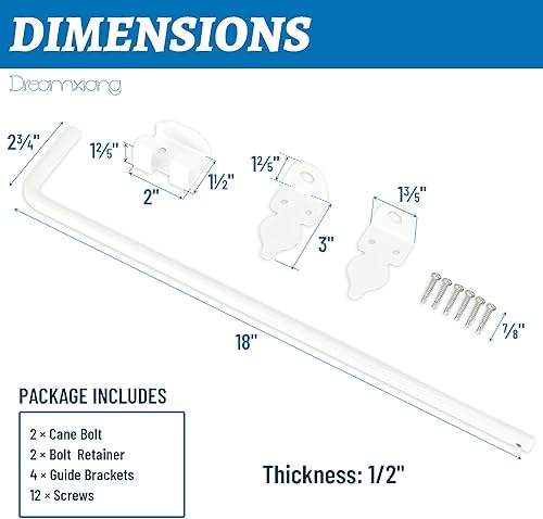 Miniatura 2 de Cerrojo de caña de alta resistencia de 18 pulgadas para cercas de madera, PVC, metal, puertas, puertas dobles, acero sólido blanco, paquete de 2