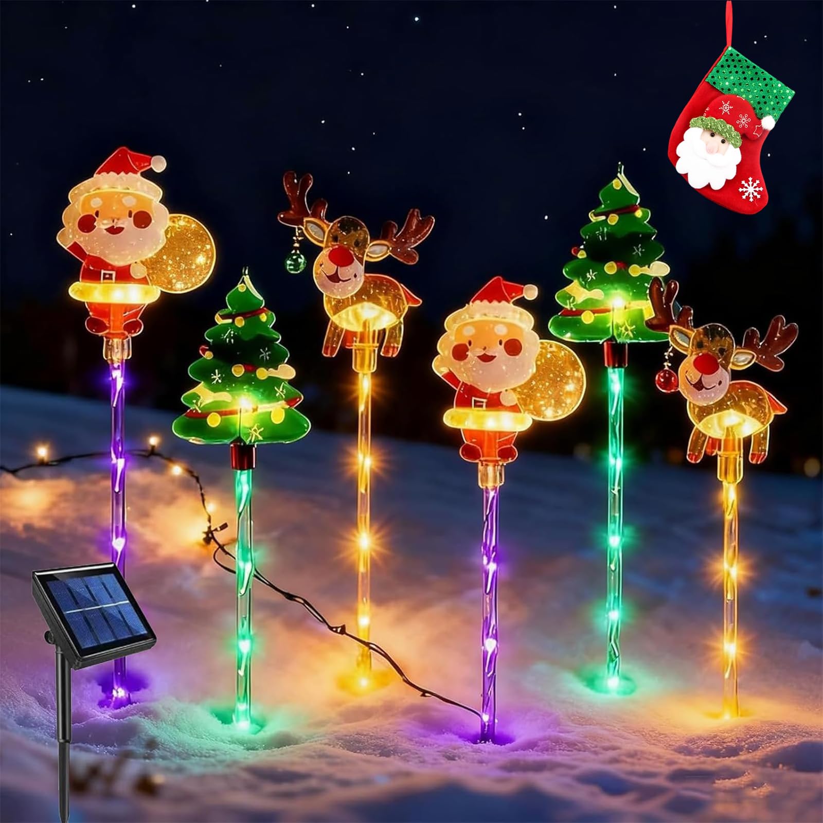 6-Pack Moving Solar Christmas Lights, Courtyard Tree Snowman Reindeer, LED Waterproof Solars Christmas Lights Outdoor Decorations, Solars & Battery Power, for Patio, Lawn & Pathway (B,Solar)
