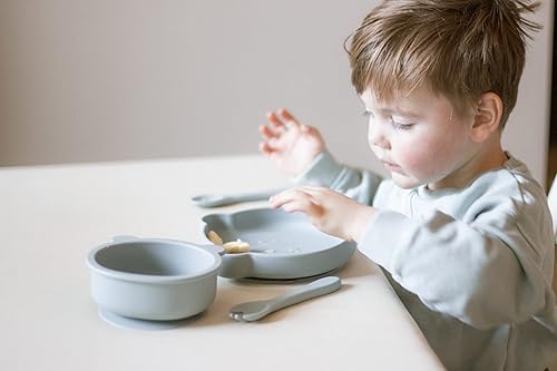 Miniatura 7 de Plato de succión de silicona para niños, cuenco de succión y cucharas para bebés, sin BPA (salvia)