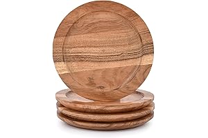 8" Wood Plate Chargers, Acacia Wood Platter Snack Server, Charger