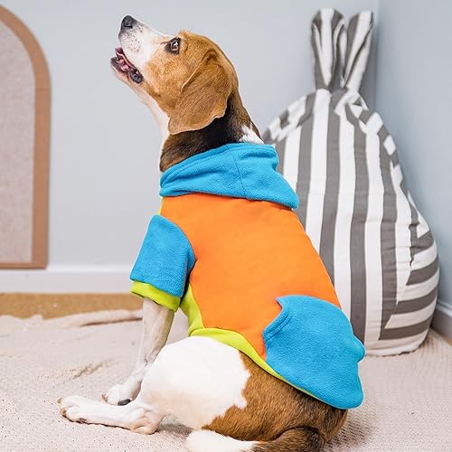 Miniatura 7 de PUPTECK Sudadera de forro polar con capucha para perro, ropa suave y cálida para perros pequeños y medianos, para otoño e invierno, naranjaazul