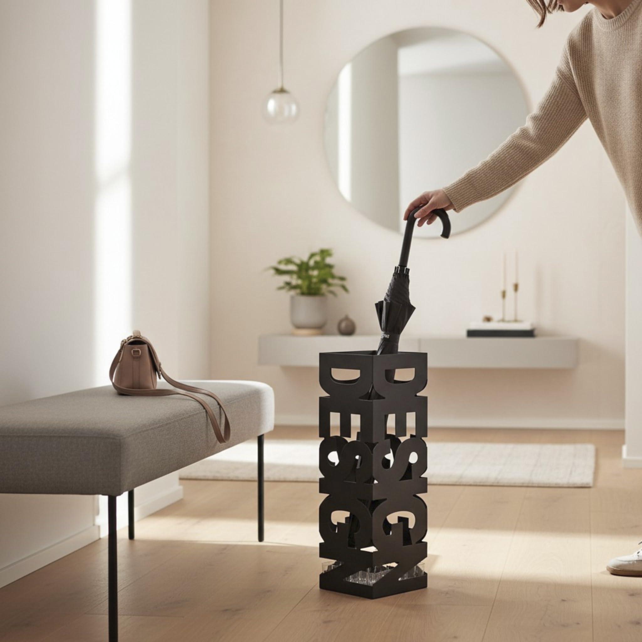 HAKU Portaombrelli Nero, Metallo - Dim. L 16 cm x A 48 cm x P 16 cm, Stile Moderno