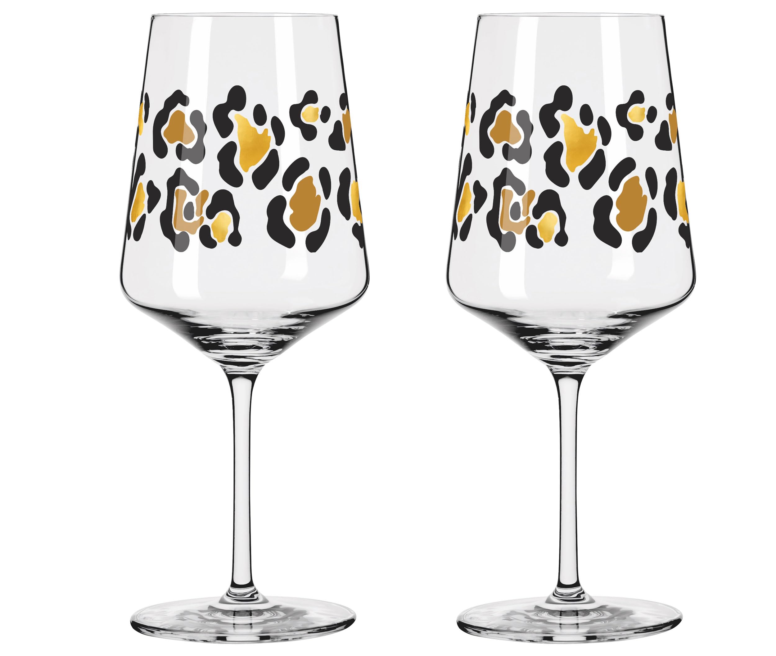 Dekomiro Set 4er Set 2 Cocktailgläser RITZENHOFF Leopardenmuster schwarz gold mit 2 Passenden Glastrinkhalmen