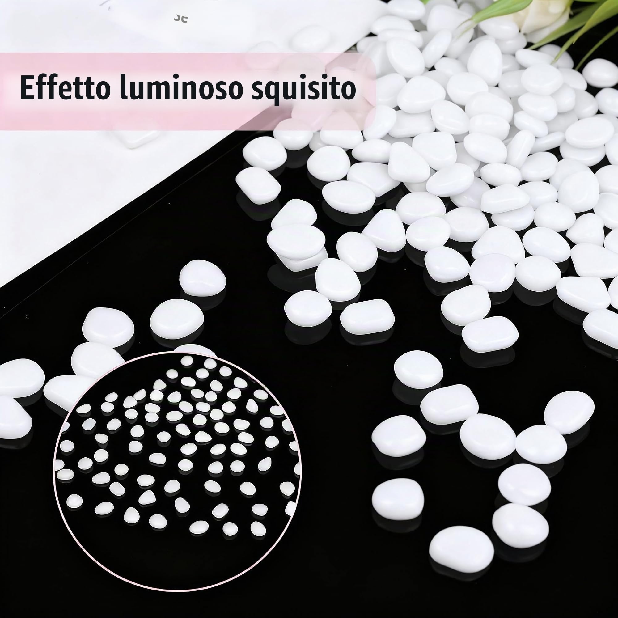 Dstarymnix 300 Pietre Luminose Per Giardino E Acquario &ndash; Ciottoli Fosforescenti Bianchi, Ricarica Solare, Senza Batterie, Resistenti A Pioggia E Gelo