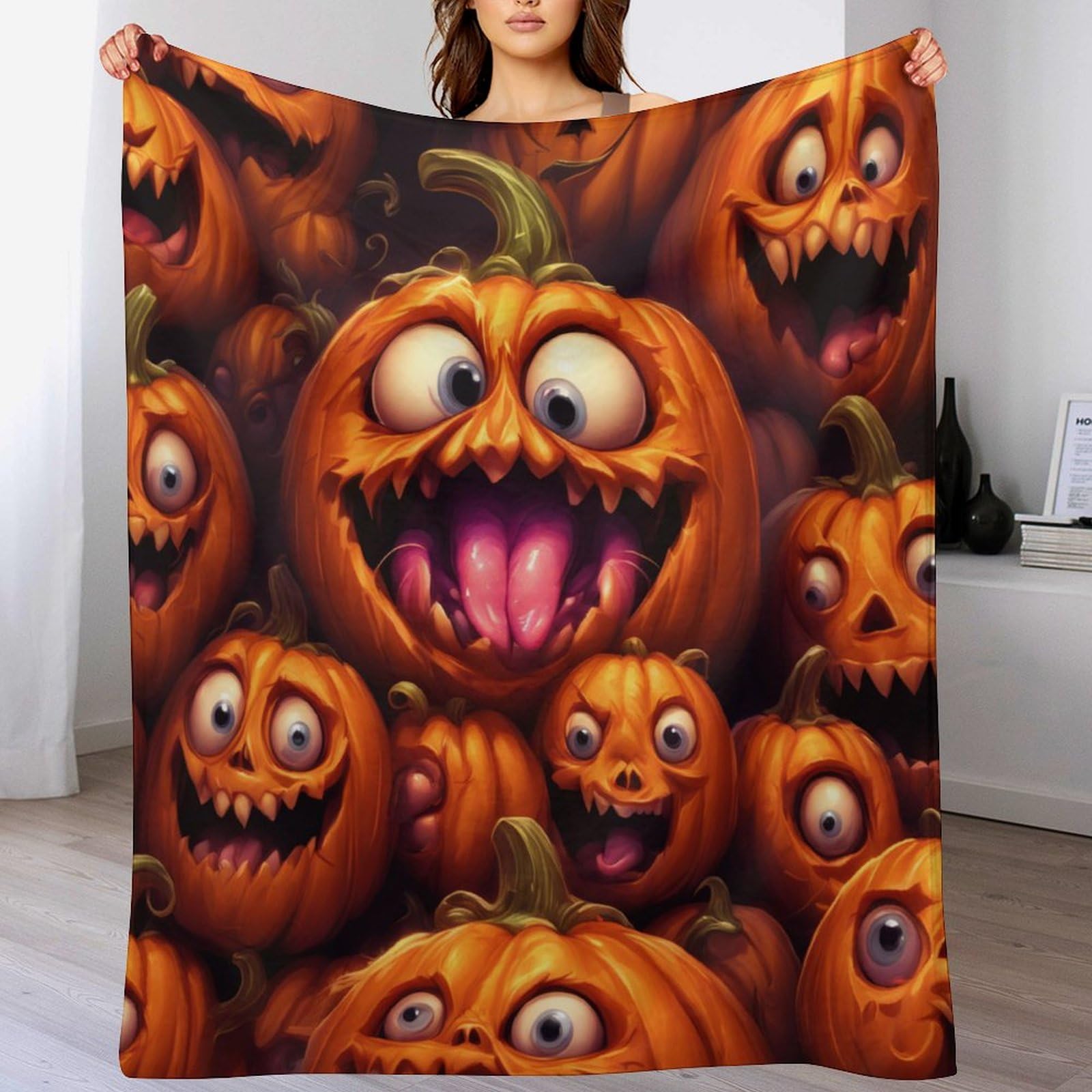 Couverture polaire d'Halloween en flanelle de citrouille tapis doux chaud pour canape 150x200cm