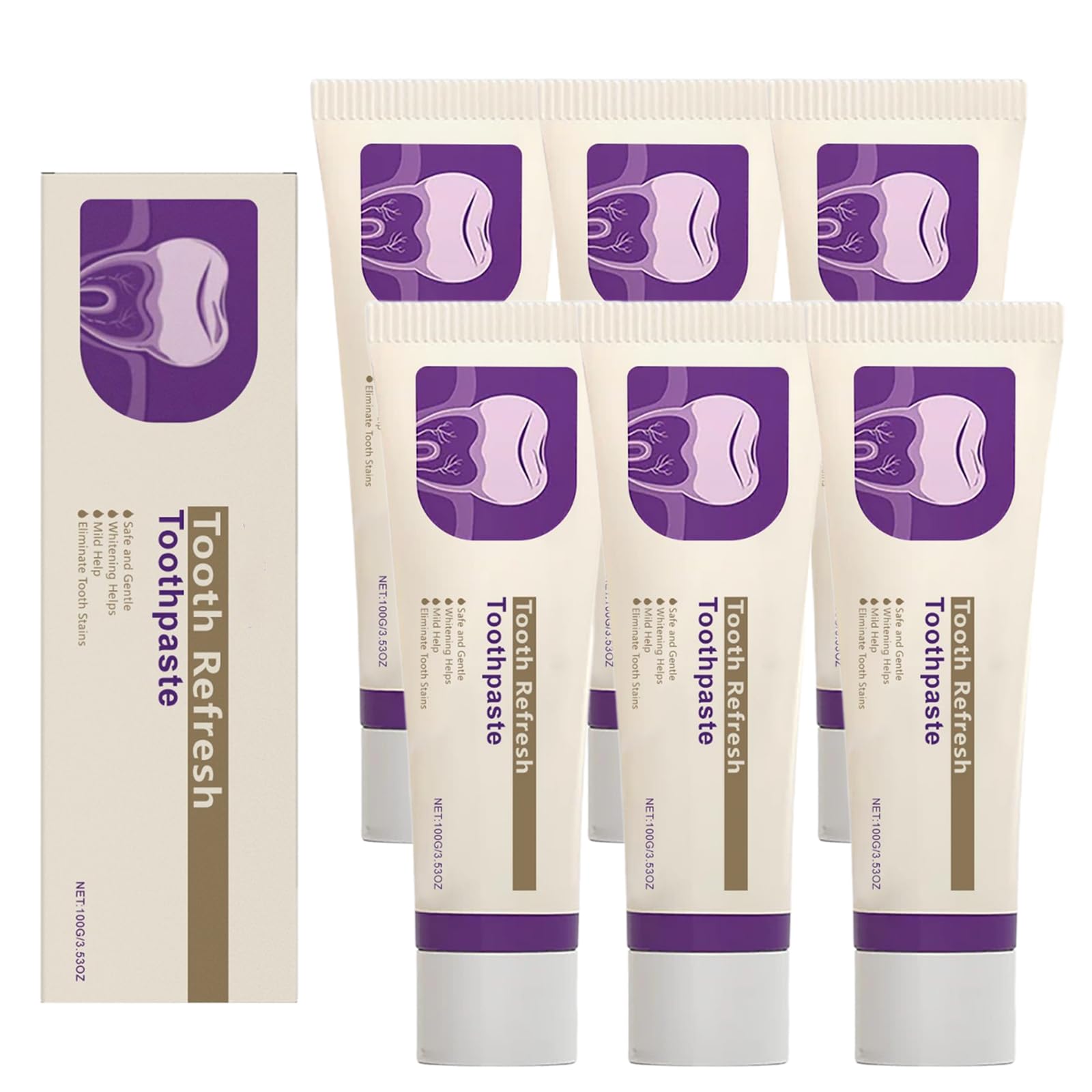 Kreain Nature Dentifricio sbiancante dei denti, cura orale naturale, denti sensibili, tonificante, respirazione fresca, rimozione delle macchie e denti sani (6 pezzi)