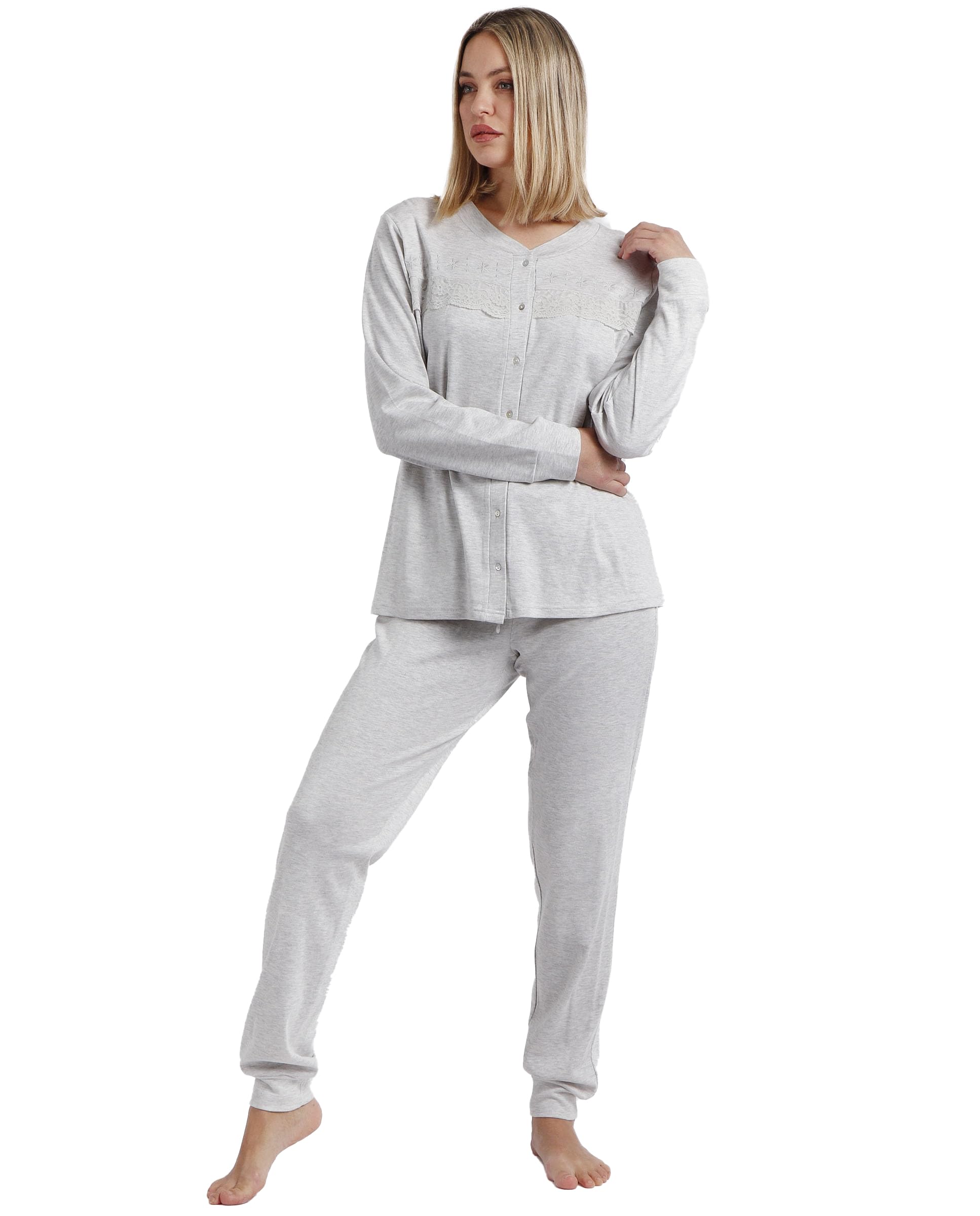 ADMAS Classic Pijama Mujer Invierno poliéster, Elastano – Pijama de Mujer Abierto de Manga Larga con Camiseta Soft y pantalón Largo, Cinturilla Ajustable, Moka, Talla XXL