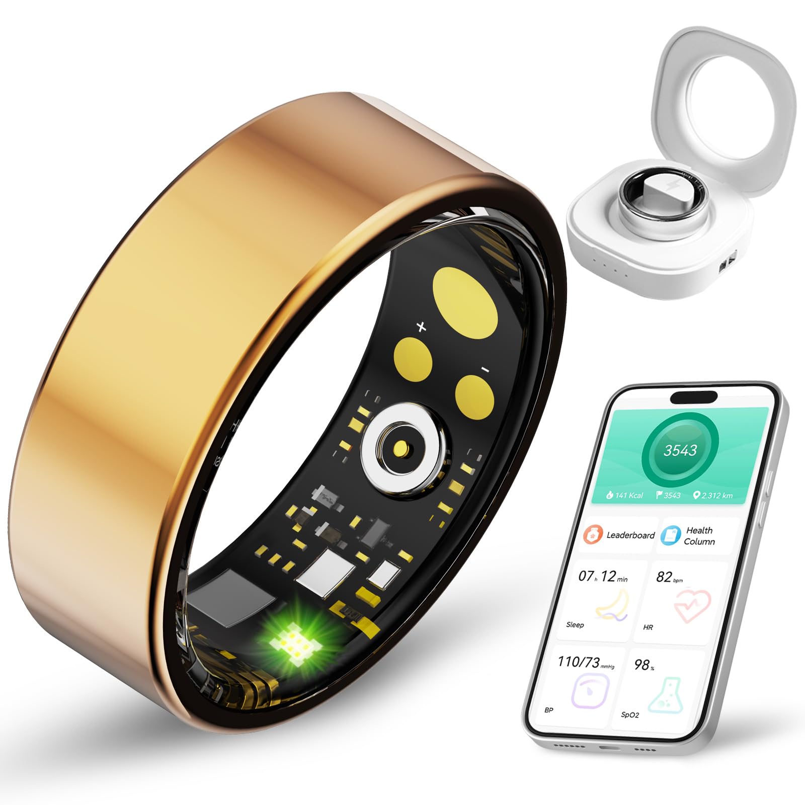 Smart Health Ring for Women Men Fitness Tracker with Heart Rate Blood Oxygen Blood Pressure Sleep Monitoring Step