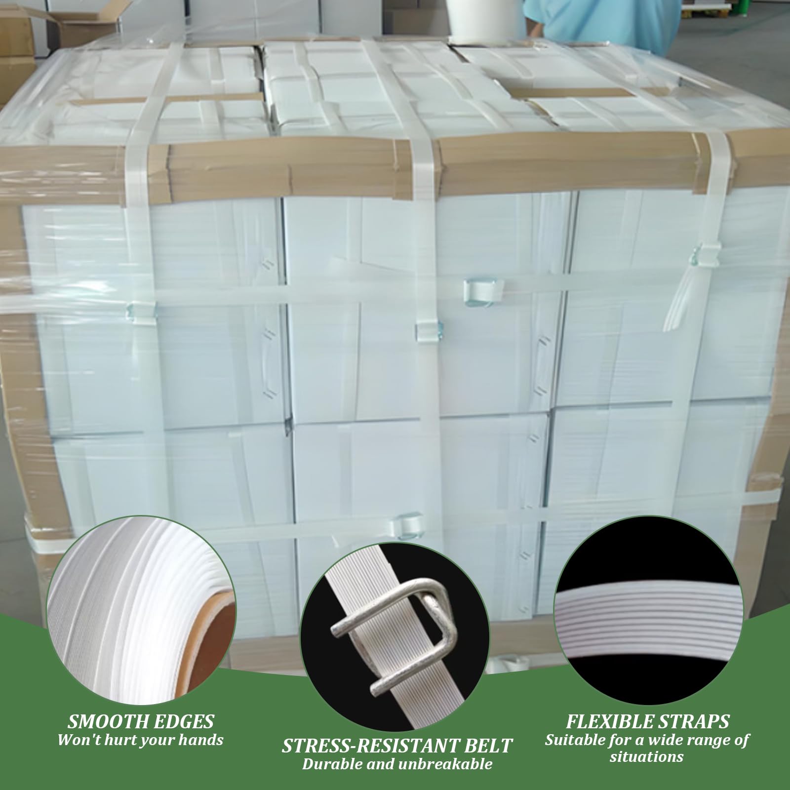 Kit Cerclage Feuillard 12-19mm avec 200m Feuillard PET, 100 Boucles Métalliques, 100 Protège-Coins et Outils pour Transport et Stockage Pour L'Emballage