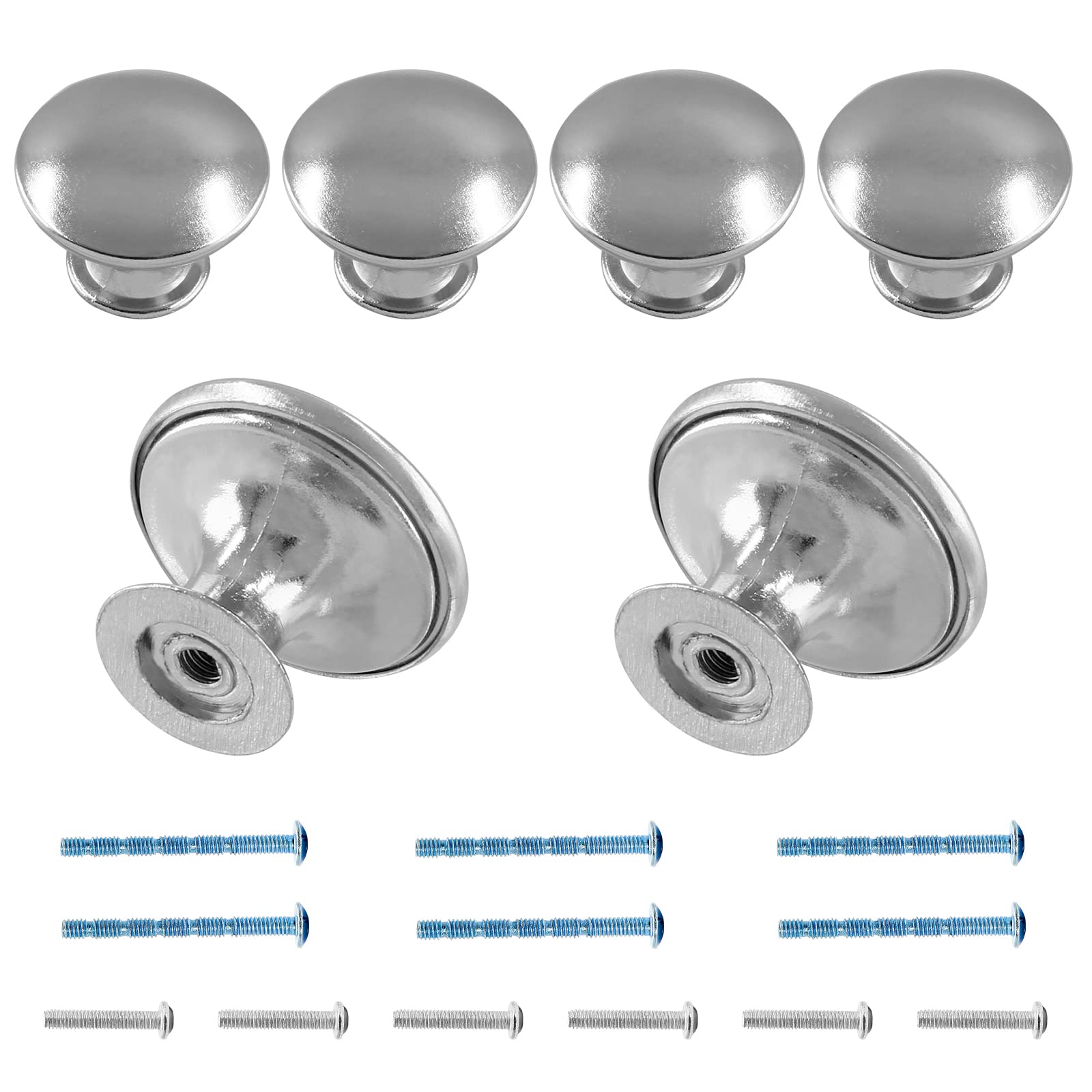 Cionyce 6 Pcs Silver Round Dresser Handle Knobs 1.18" Diameter Kitchen Cabinet Knobs Hardware (with Mounting Screws)