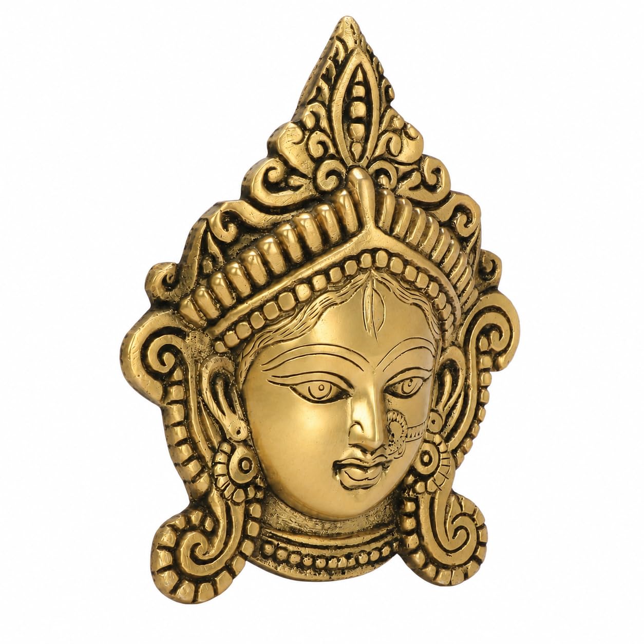 Kartique Mosiężna Durga Maa maska na twarz idol statuetka do biura dekoracja domu uchwyt ścienny wiszący ochrona złego oka Puja antyczny złoty kolor 15 cm