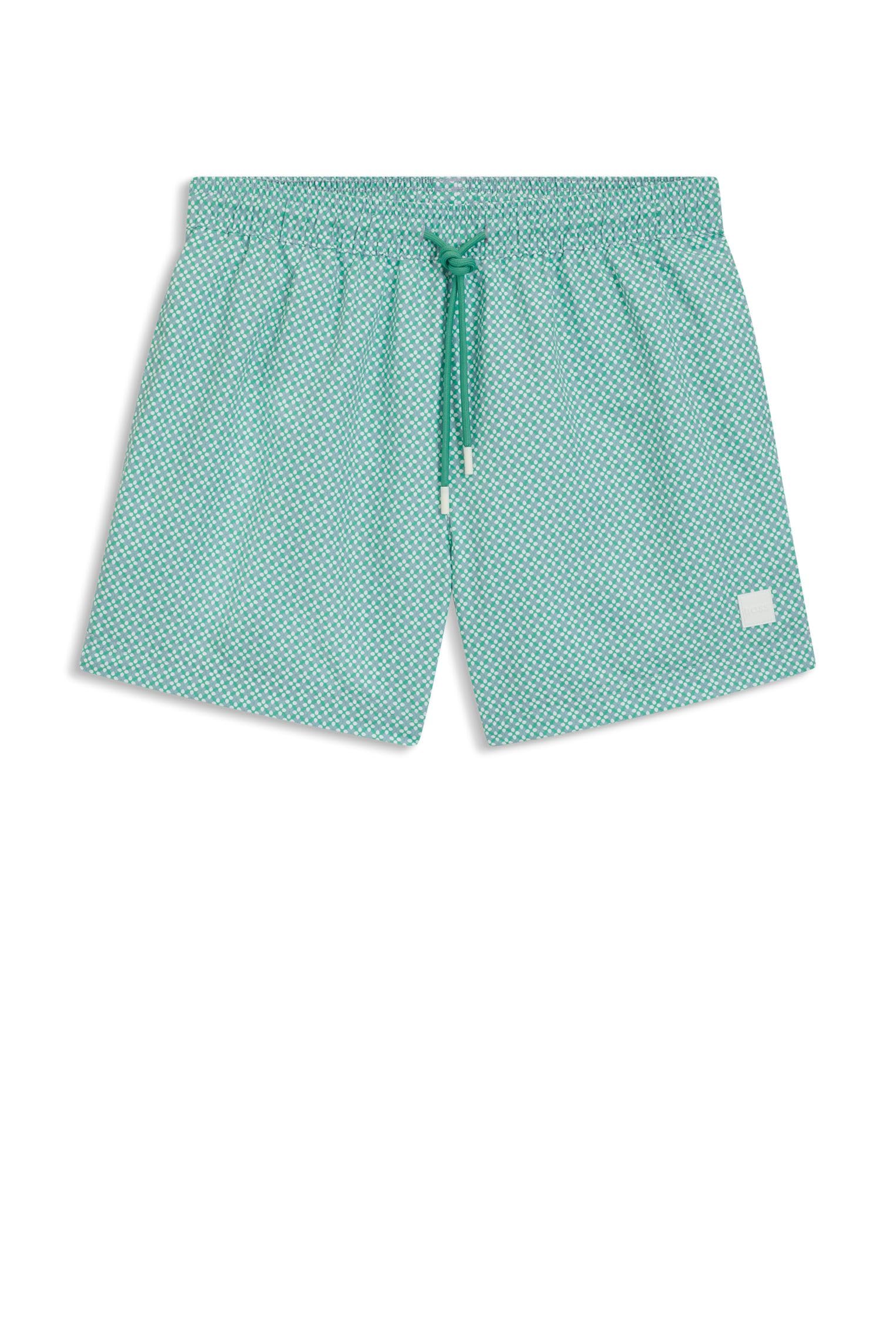 BOSS Mens Vibe Seasonal-Pattern Swim Shorts with Logo Label