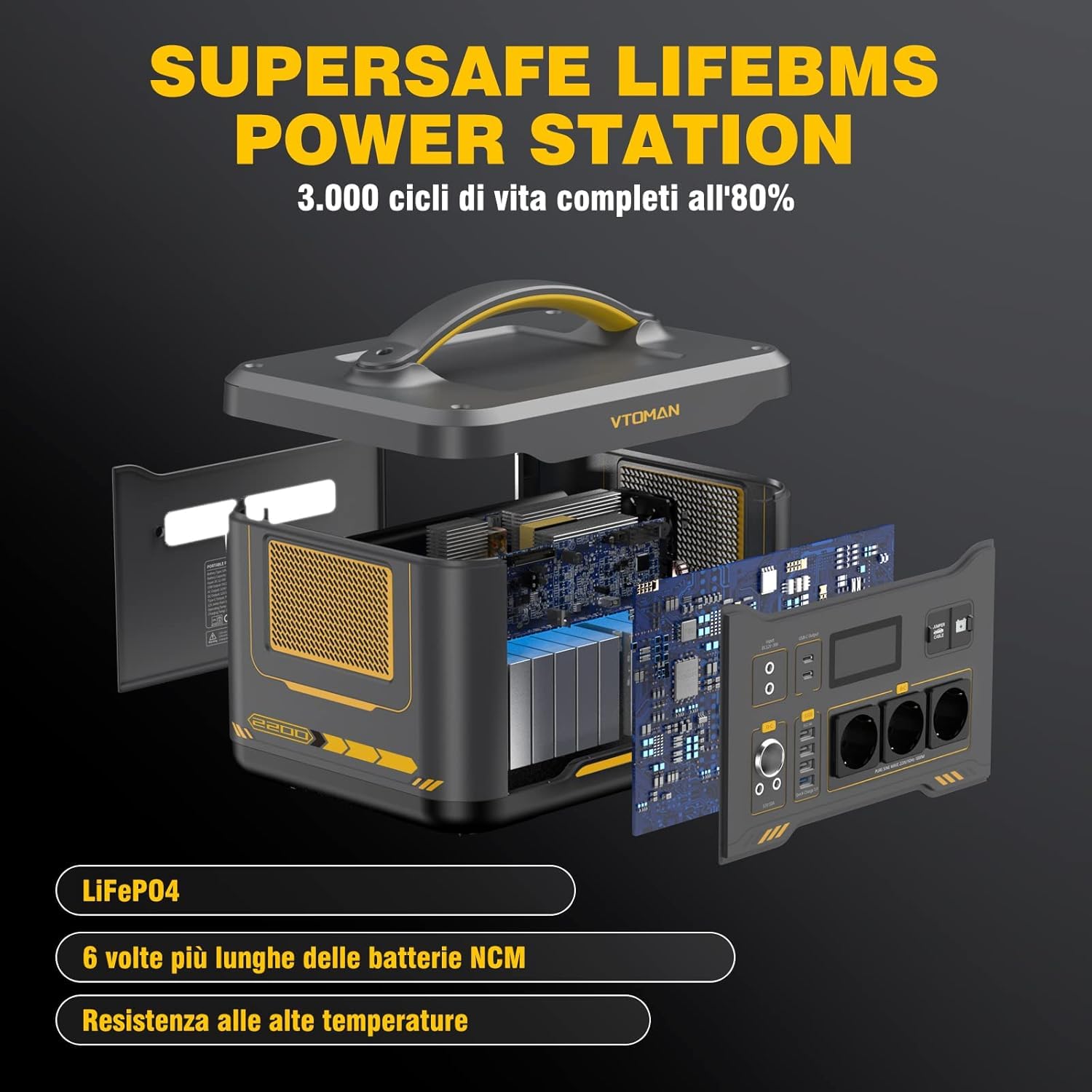 VTOMAN Jump 2200 Centrale Elettrica Portatile da 2200W, Generatore Solare da 1548Wh con Capacità Espandibile, con Avviatore, Potenza in Ingresso Potenziata a 400W - 4