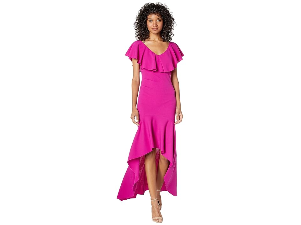 

Bebe Ruffle Shoulder High-Low Maxi Dress (Fuchsia) Women's Dress