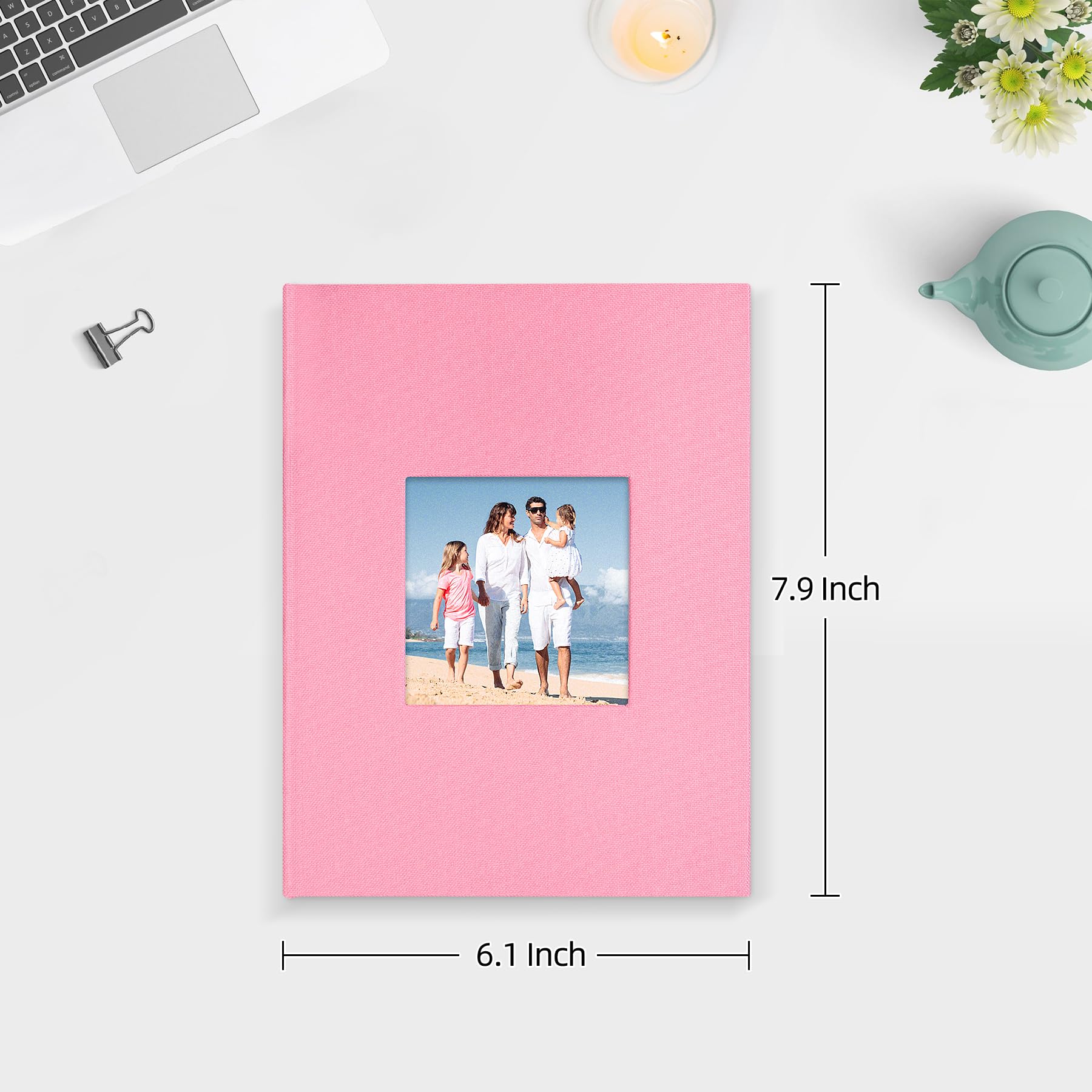 Mublalbum Mały album fotograficzny, 5 x 7 zdjęć, 2 sztuki, lniana okładka, każda mini fotoksiążka, 26 stron, pomieści 52 pionowe obrazy 5 x 7 do grafiki pocztówek lub przechowywania zdjęć (różowy)