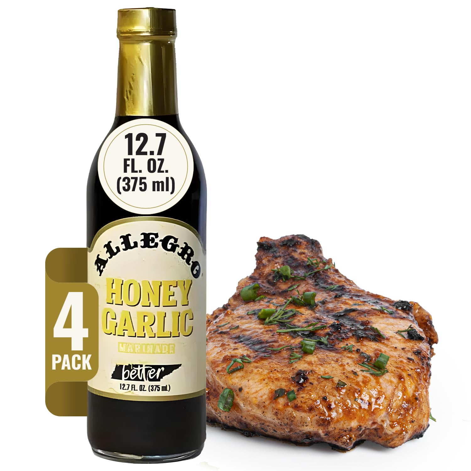 ALLEGRO - The Marinate Everything Marinades | Perfect Marinades for Meat & Veggies | Marinade for Grilling, Roasting & Cooking | Versatile, Flavorful & Easy to Use | 12.7 Oz (Pack of 4) - Honey Garlic