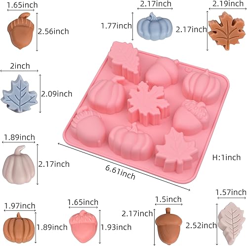 Miniatura 2 de Moldes de silicona de otoño, molde de calabaza y chocolate, 2 piezas de hoja de arce y bellotas en forma de caramelo, jabón para hornear, para