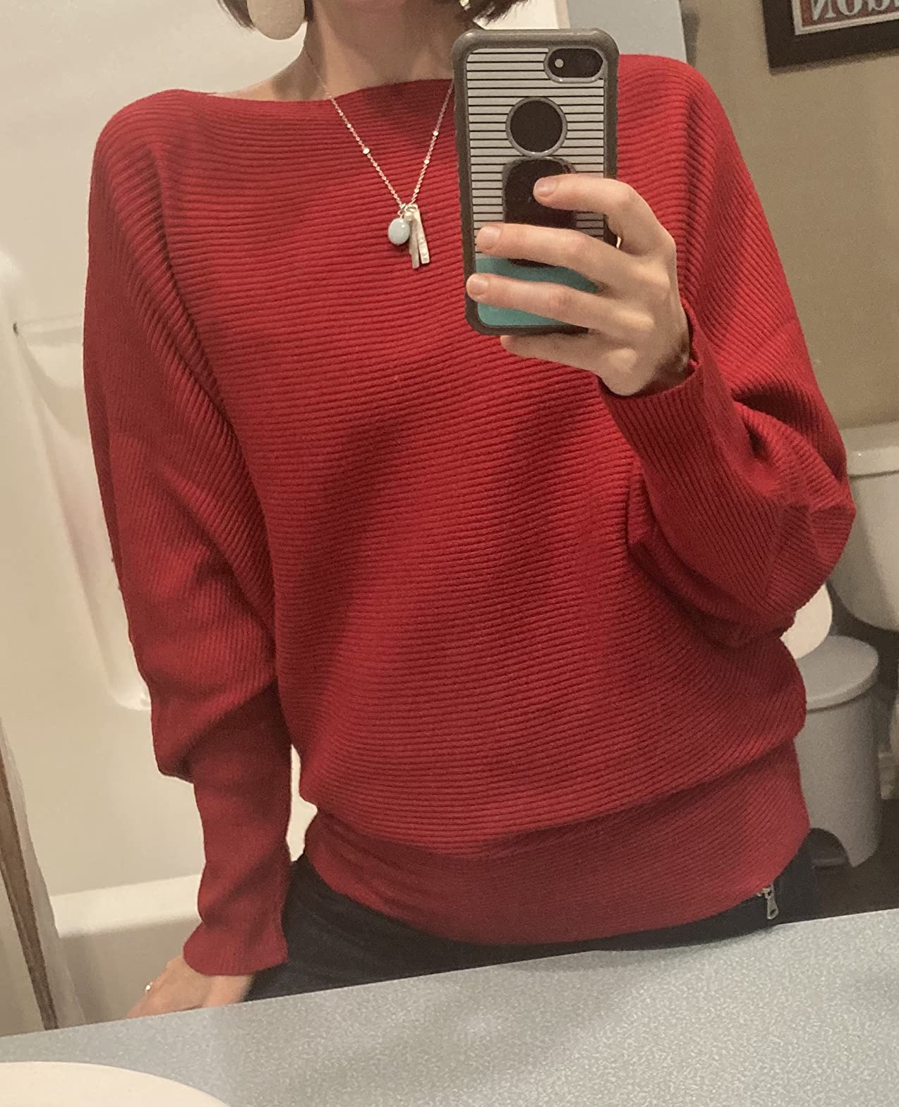 FULIER - Maglione Dolman da donna, con maniche a pipistrello e scollo a barchetta, lavorato a maglia, vestibilità ampia, taglia unica