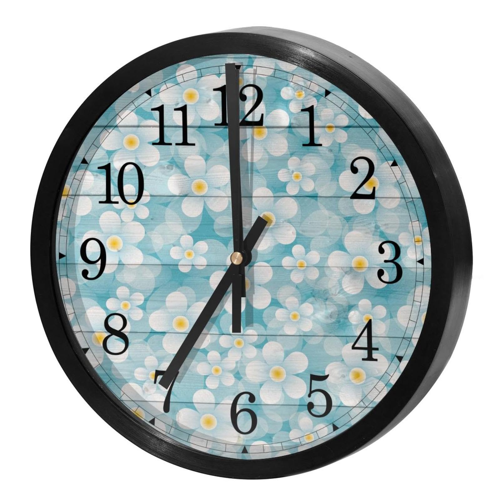 Horloge murale silencieuse à quartz ronde en bois bleu à piles pour décoration salon