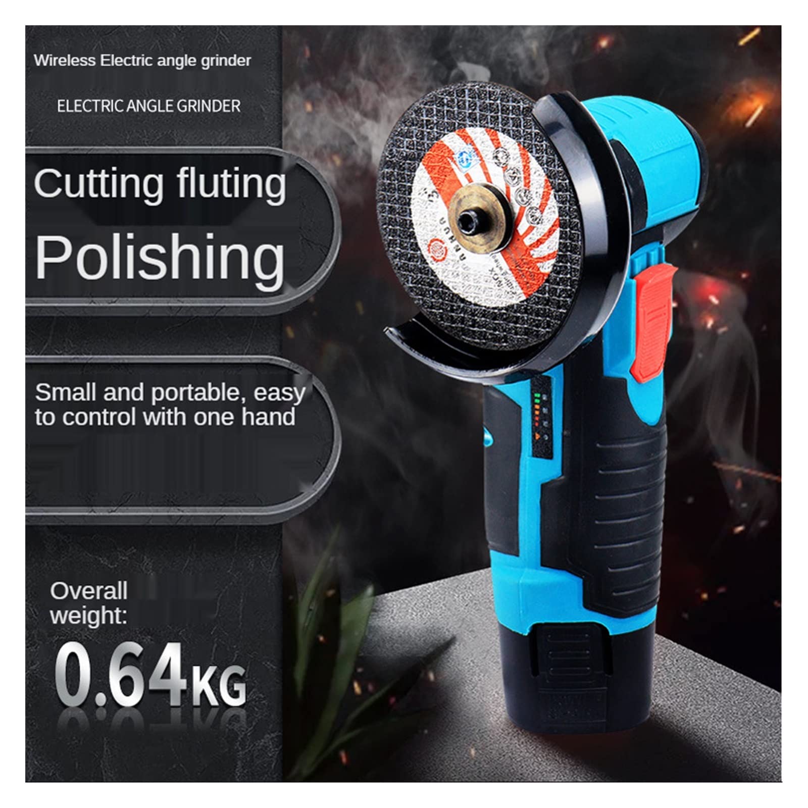 Amoladora angular sin escobillas, herramienta eléctrica de corte de diamante, máquina pulidora de amoladora angular, dos baterías de 12 V 2600 mAh Maquinaria y Accesorios