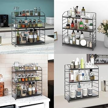 Ayarlanabilir Raflı 40cm Baharatlık, Organizer, Düzenleyizi Tezgahüstü Banyo, Mutfak, Ofis Model-1 (Siyah)