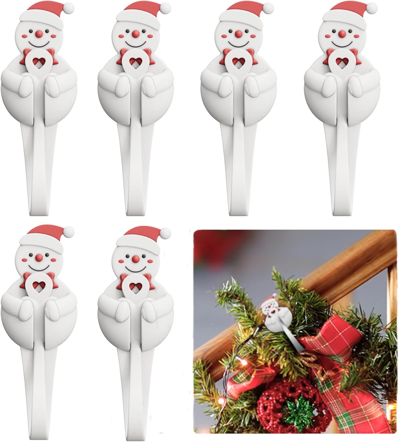 6 PCS Christmas Garland Hangers for Mantle Garland Hooks, Christmas Fireplace Stocking and Garland Hanger, Reusable Adhesive Wreath Hooks for Xmas Door Frame Staircase Decoration (White)