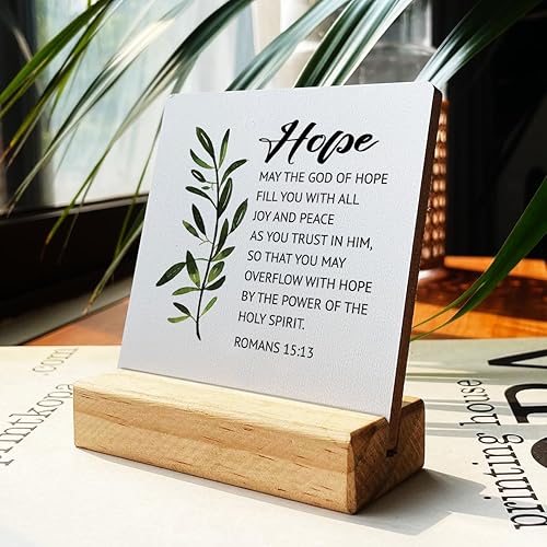 Miniatura 7 de Letrero de madera con versículos bíblicos con texto en inglés "Country Be Still and Know That I am God", decoración de escritorio cristiana