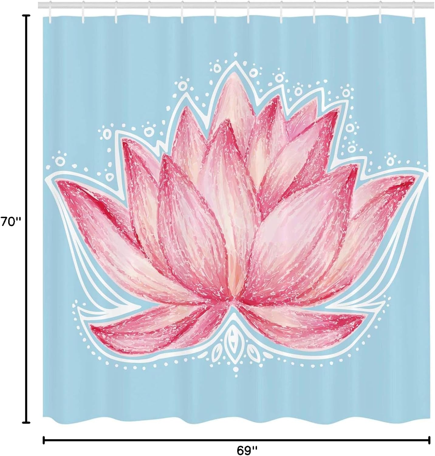 Ambesonne Lotus Shower Curtain, Illustration of a Lotus Flower Pattern with Botanical Design Inspired by The Gardening Theme Art, Fabric Bathroom Decor Set with Hooks, 69" W x 70" L, Pink Pale Blue