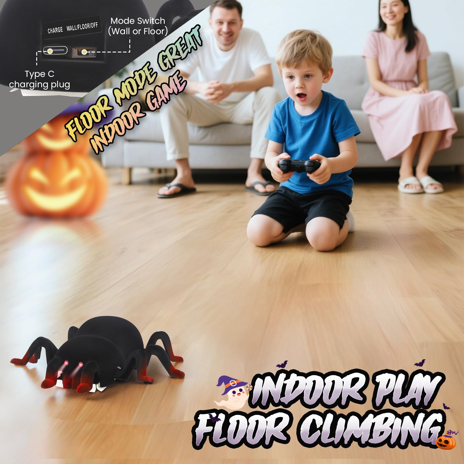 Araña RC a Control Remoto - Trepa Paredes y Techos, Recargable con Ojos LED - Juguete Robot Araña para Niños de 3 Años en Adelante Escalofriante para Niños y Niñas