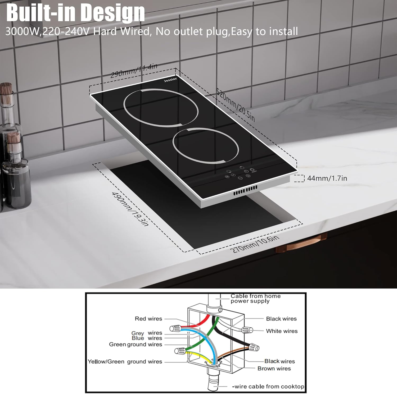 Jessier 2 Burners Electric Cooktop Plug in 110V with 2 Burner Electric
