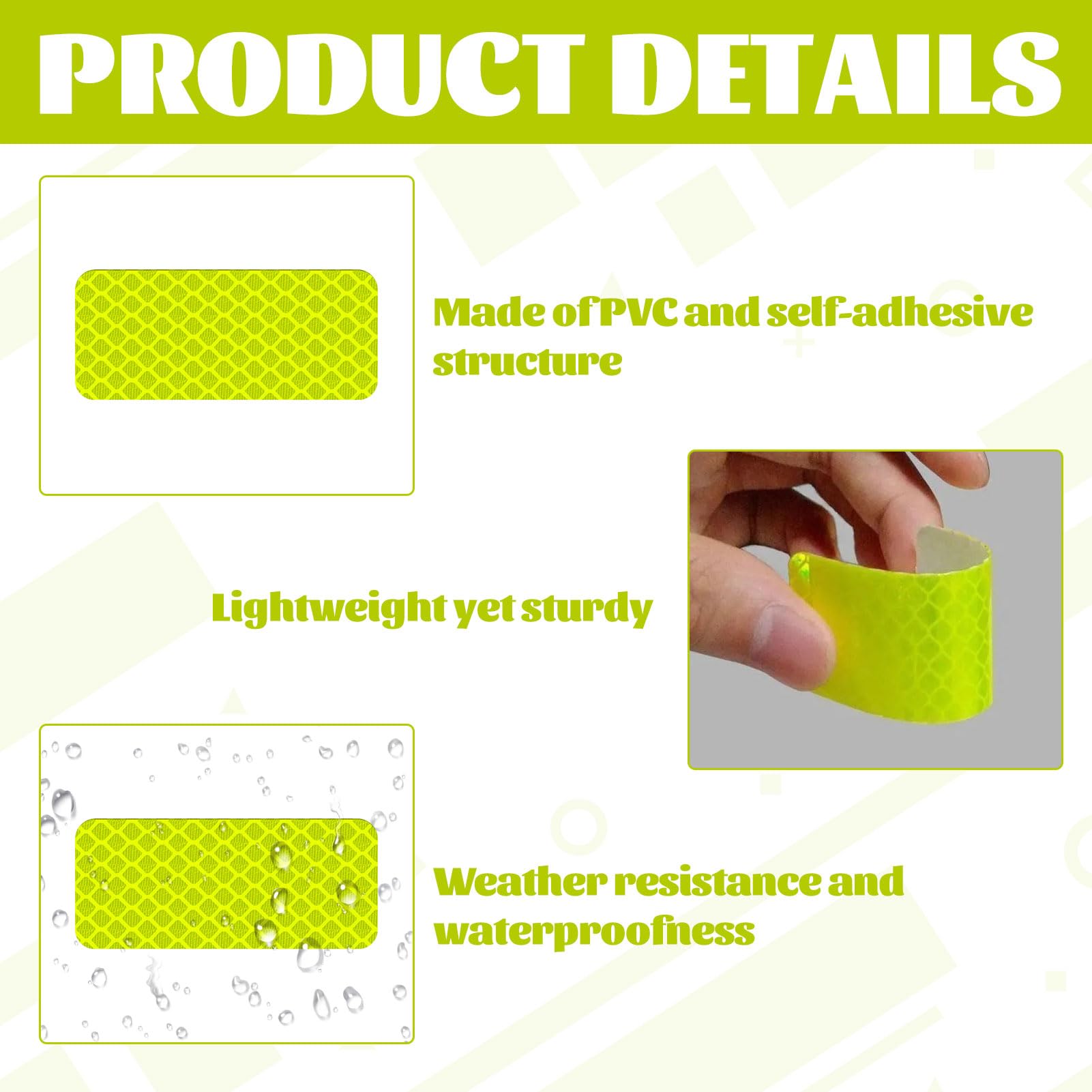 60PCS Reflective Stickers,High Visibility Reflective Strips,Fluorescent Yellow-Green Reflective Tape,Reflective Stickers for Clothing,Reflective Tape Waterproof for Cars,Bicycles,Motorcycles,Etc - Image 3