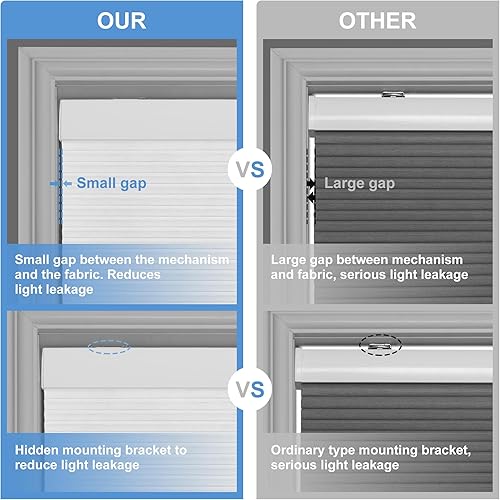 Miniatura 5 de Boolegon Persianas celulares opacas sin cordones con diseño de panal para ventanas, persianas de panal para puertas correderas, oficina, sala de