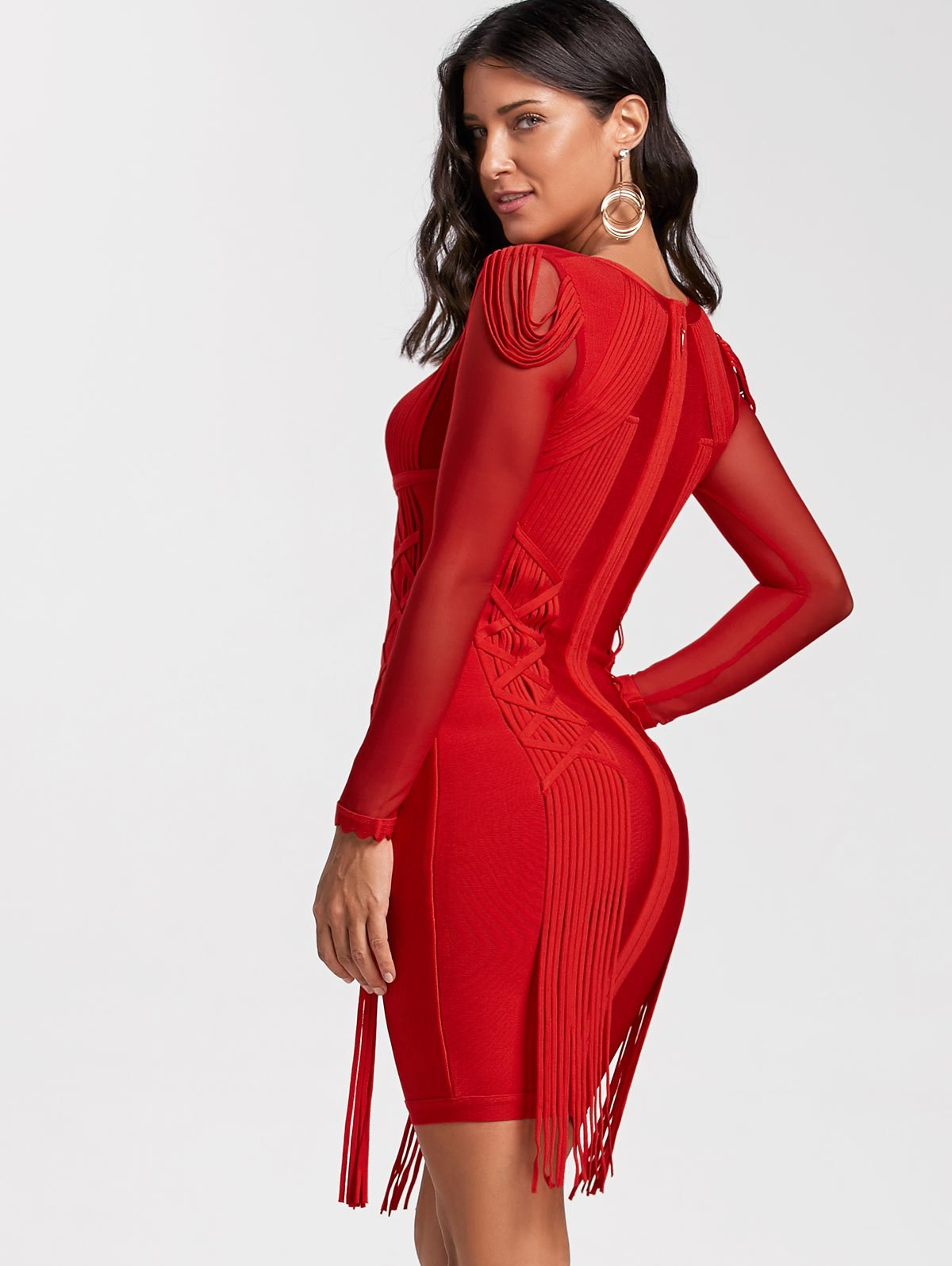 Vestido Ajustado para Mujer Manga Larga Corto Coctel Fiesta Talla Extra Vestidos