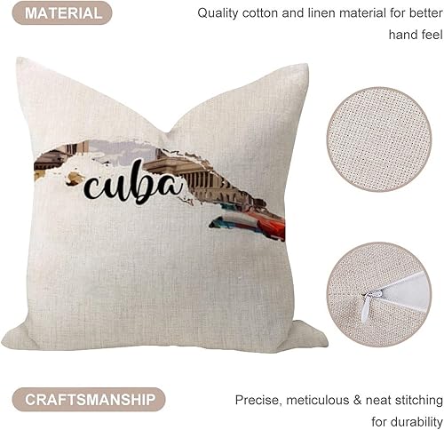 Miniatura 5 de Funda de almohada Cuba de 18 x 18 pulgadas de lino de arpillera moderna, fundas de cojín con estampado de paisaje urbano y monumento, funda de cojín