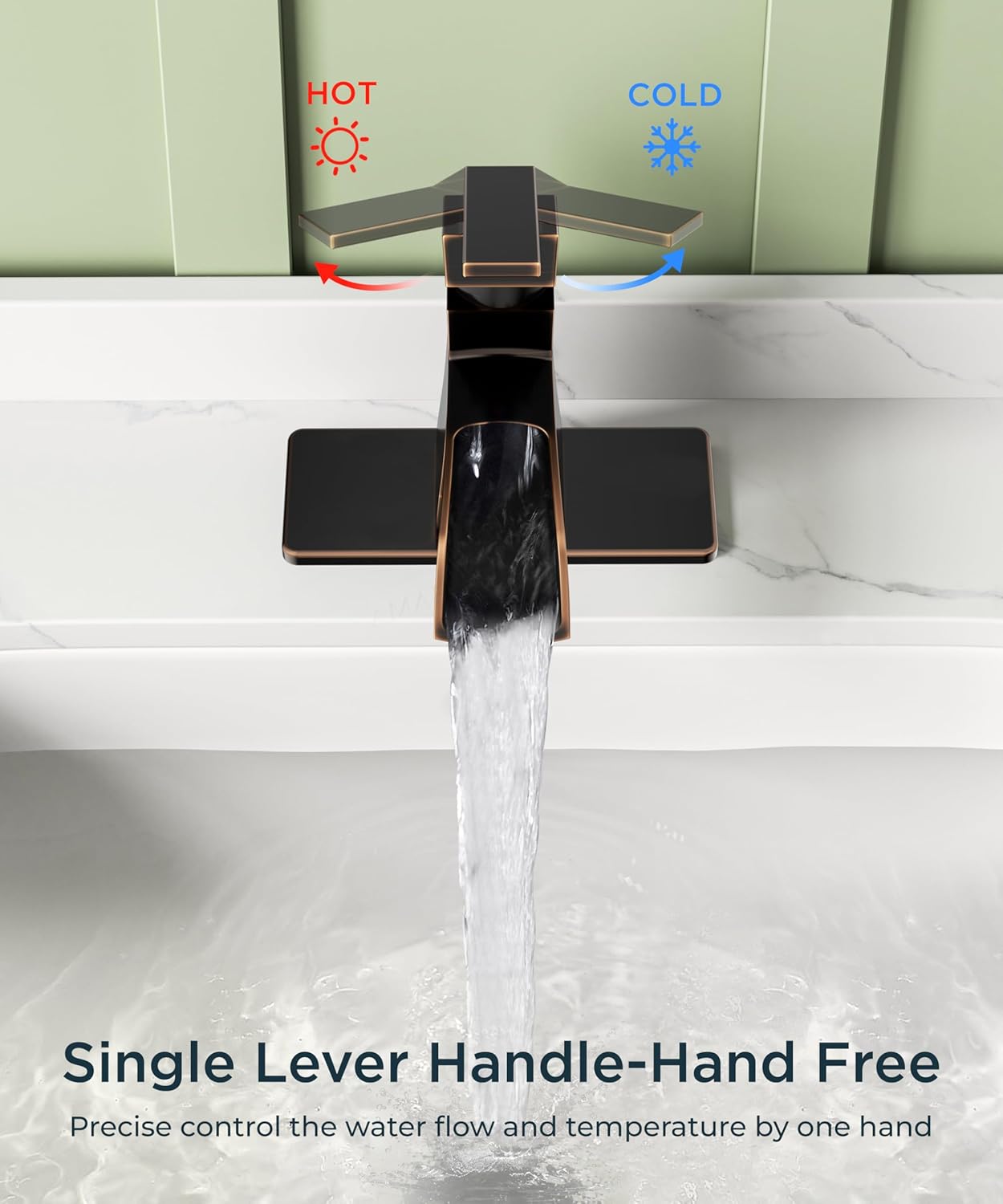 FORIOUS Waterfall Bathroom Sink Faucets 1 or 3 Holes Oil Rubbed Bronze, Single Handle Faucet for Bathroom Sink Vanity Restroom Farmhouse