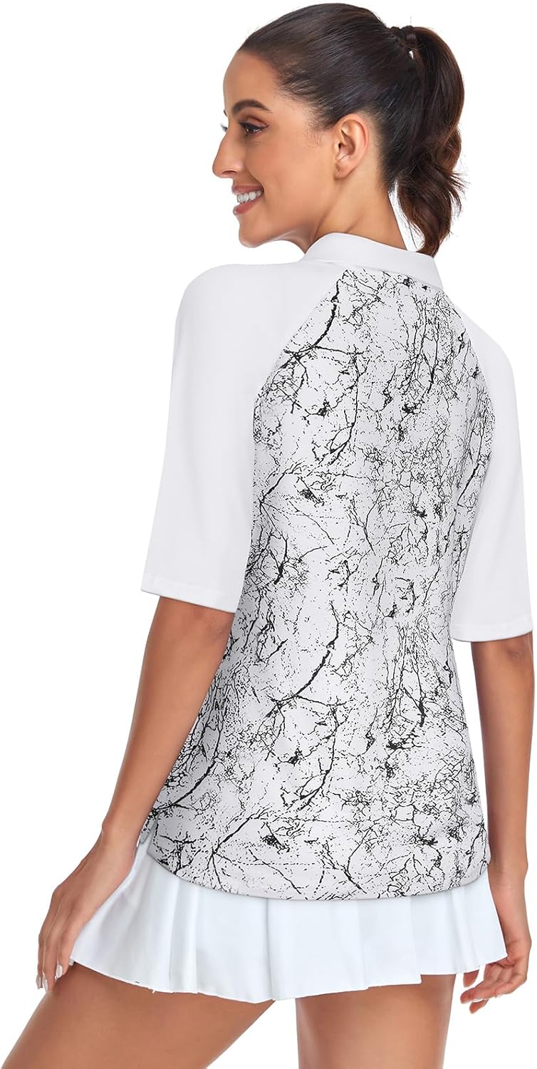 Cucuchy Womens Golf Shirt Half Sleeve Quarter Zip Polo Tennis Shirts Workout Tops - Image 2