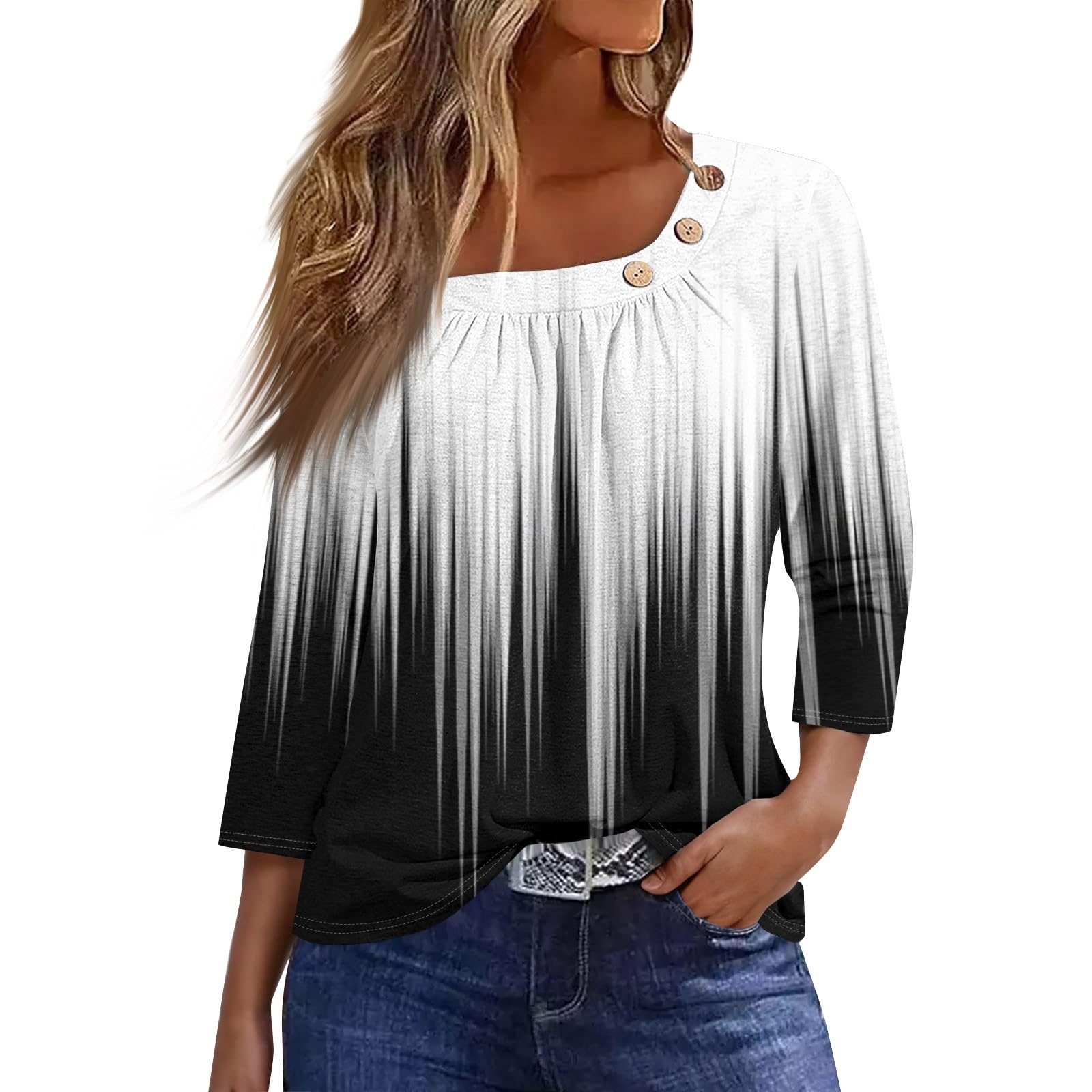 SCBFDI Top Mujer Fiesta, Blusa Mujer Manga De Siete Puntos Moderno Escolar Blusas Primavera Comodidad Volante Fruncido Delgado Cuello, Tunica Mujer