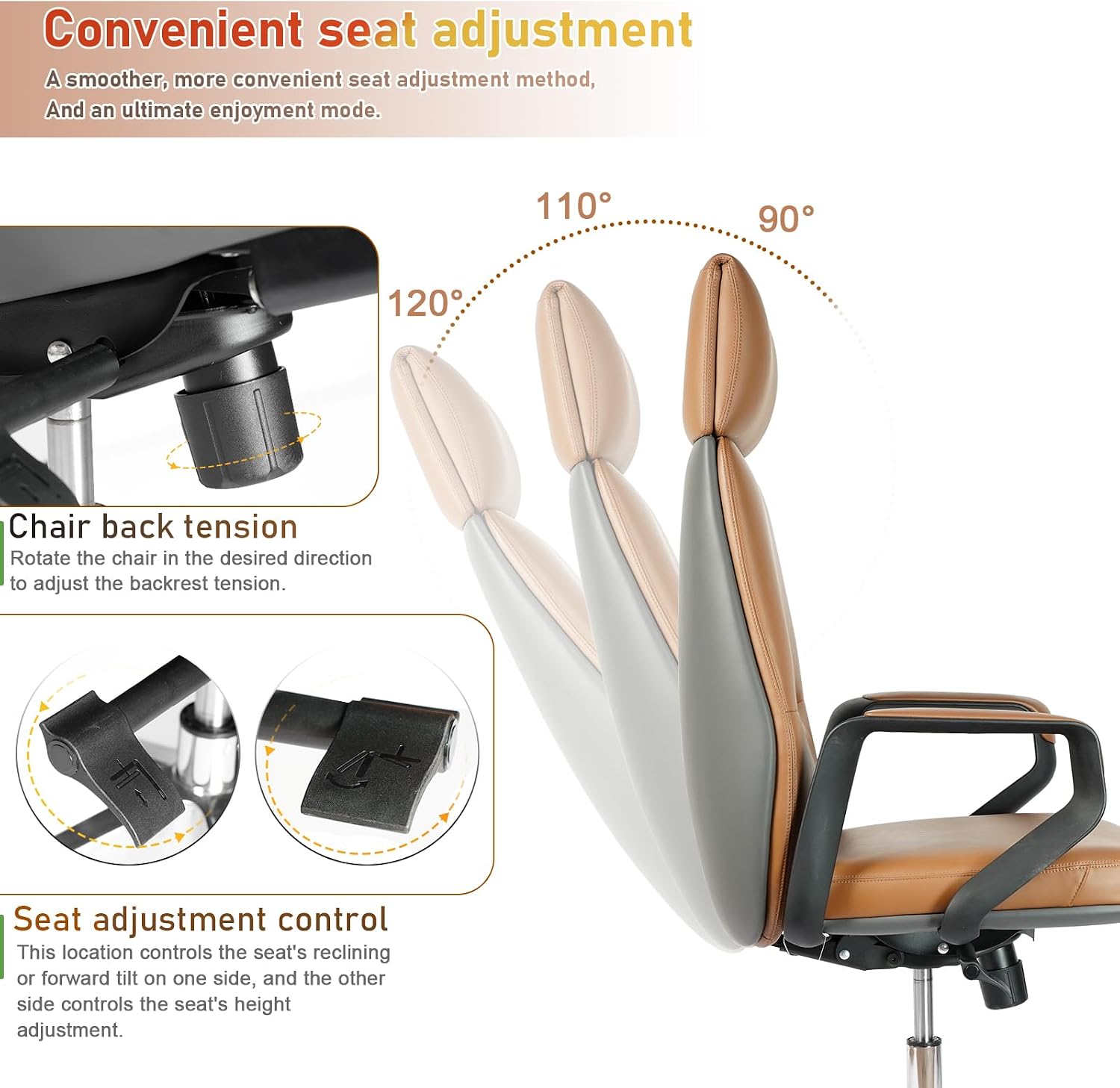 PU Leather Office Chair, Ergonomic High Back Executive Office Chair with Adjustable Lumbar Support, Sturdy Metal Base & Smooth Wheels, 400lbs Weight Capacity for Home and Office (Brown)