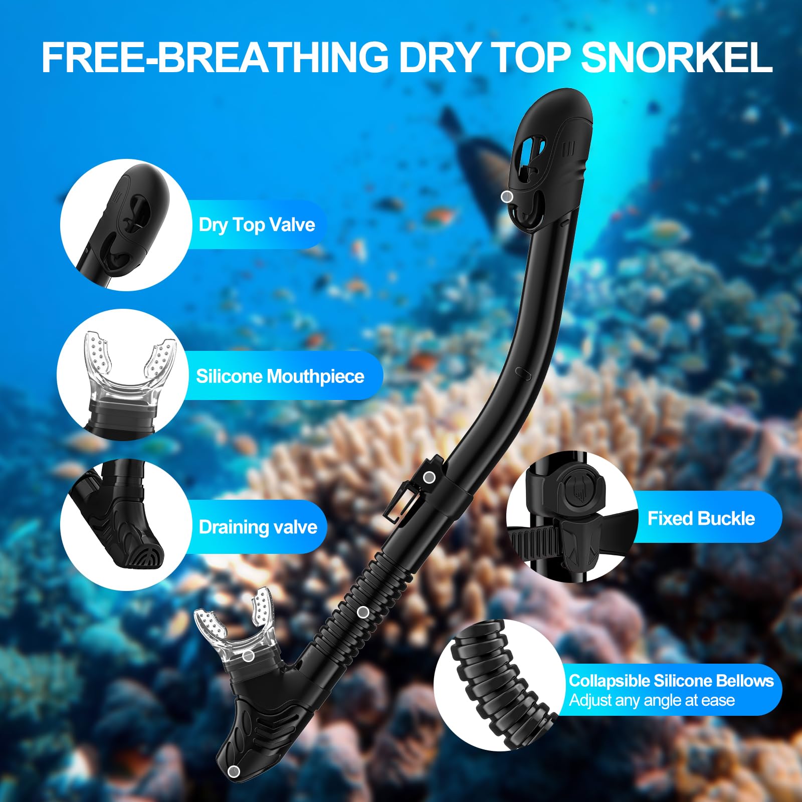 Maschera Subacquea Adulti, Tonfarb Maschera Snorkeling con Maschera e Boccaglio, Panoramica a 180 Gradi e Boccaglio Snorkel, Anti-Nebbia Antiperdita Maschera Sub per Giovani e Adulti